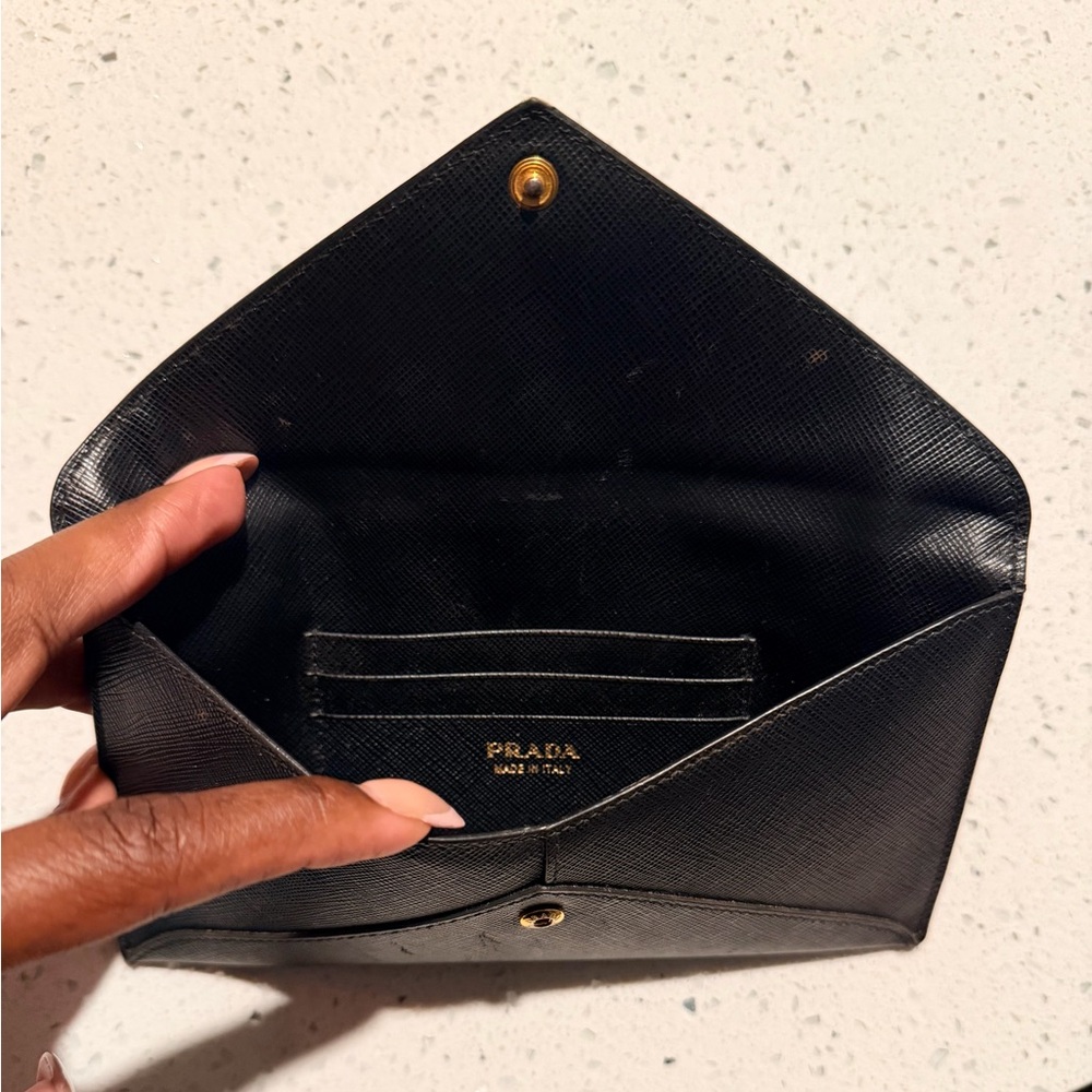 Prada Black Textured Envelope Clutch - Picture 5 of 7